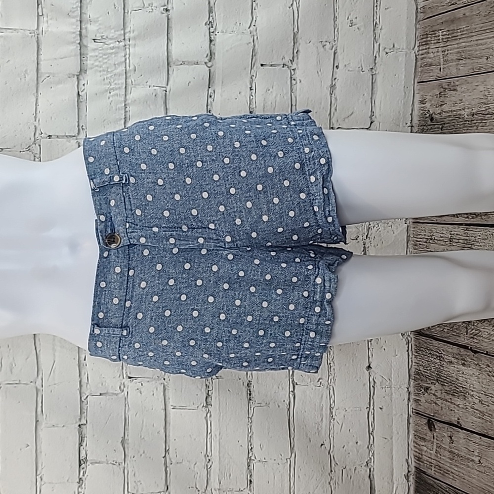 Old Navy Linen Blend Everyday Mid-Rise Polka Dot Flat Front Short Chambray/White